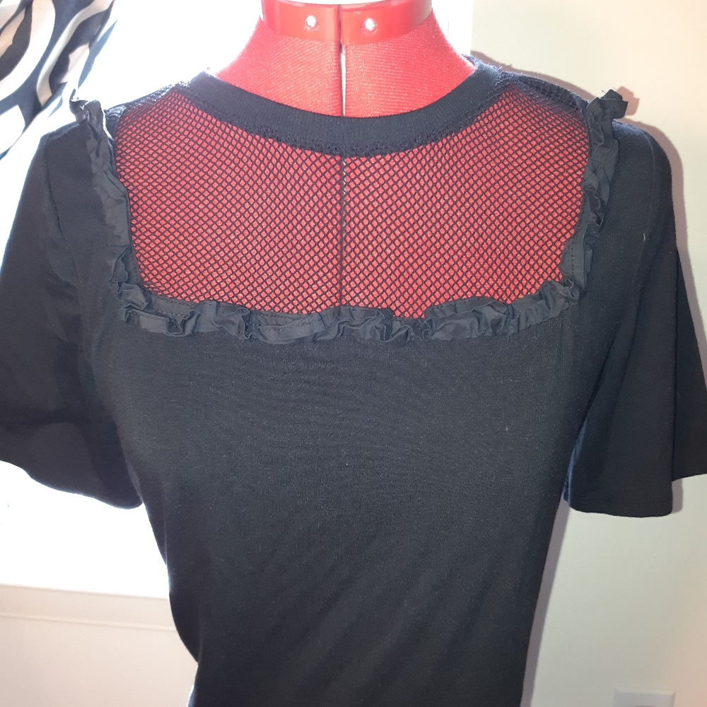Ruffle fishnet black blouse